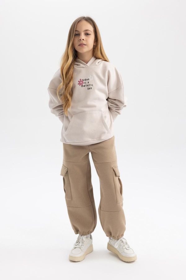 DEFACTO DEFACTO Girls Cargo Pocket Elastic Waist and Leg Thick Jogger Sweatpants