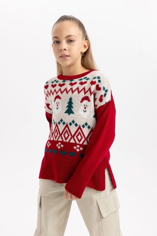 DEFACTO DEFACTO Girl's Christmas Themed Crew Neck Sweater