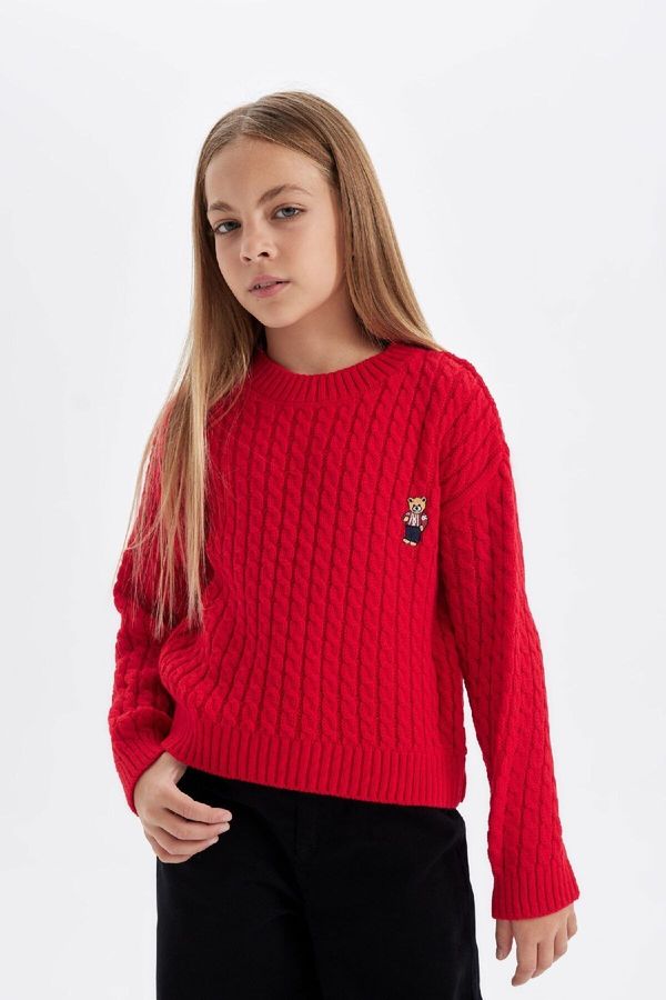 DEFACTO DEFACTO Girl's Claret Red Standard Fit Crew Neck Knitwear Sweater