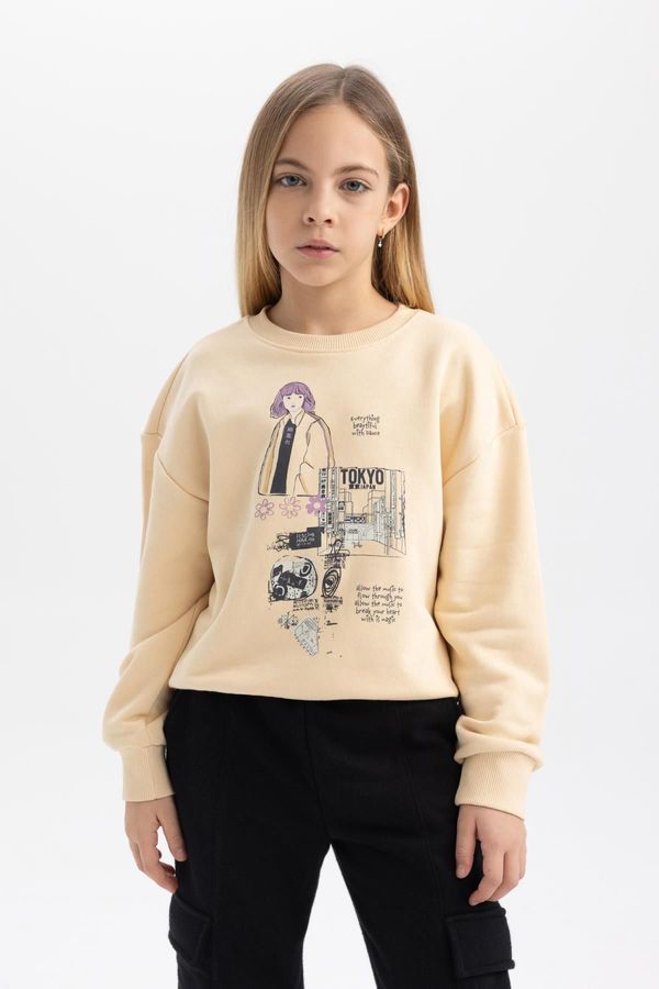 DEFACTO DEFACTO Girl's Crew Neck Printed Sweatshirt