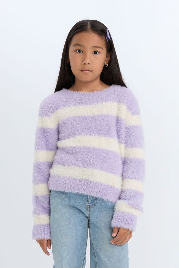 DEFACTO DEFACTO Girl's Crew Neck Striped Knitwear Sweater
