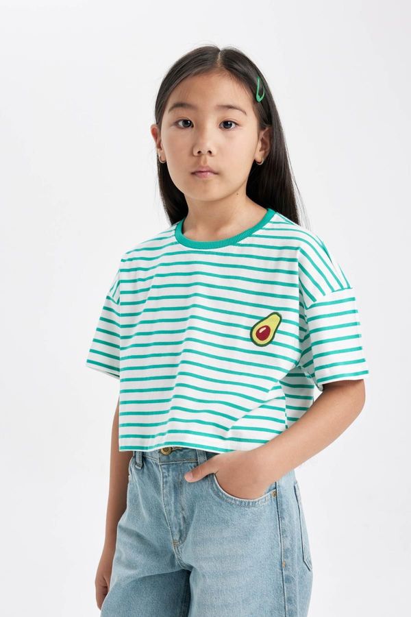 DEFACTO DEFACTO Girl's Crew Neck Striped Short Sleeve T-Shirt