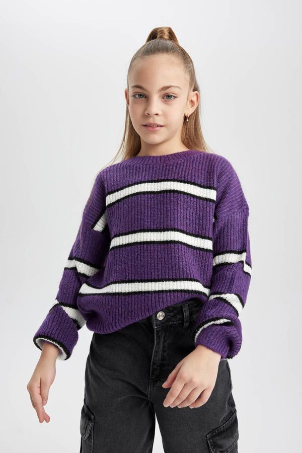 DEFACTO DEFACTO Girl's Crew Neck Striped Sweater