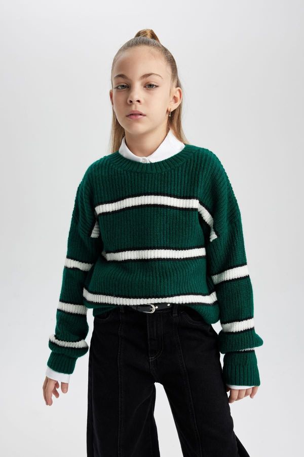 DEFACTO DEFACTO Girl's Crew Neck Striped Sweater