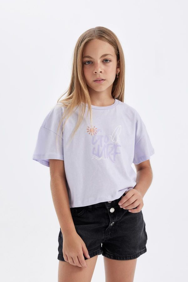 DEFACTO DEFACTO Girls Crop Crew Neck Printed 2-Piece Short Sleeve T-Shirt