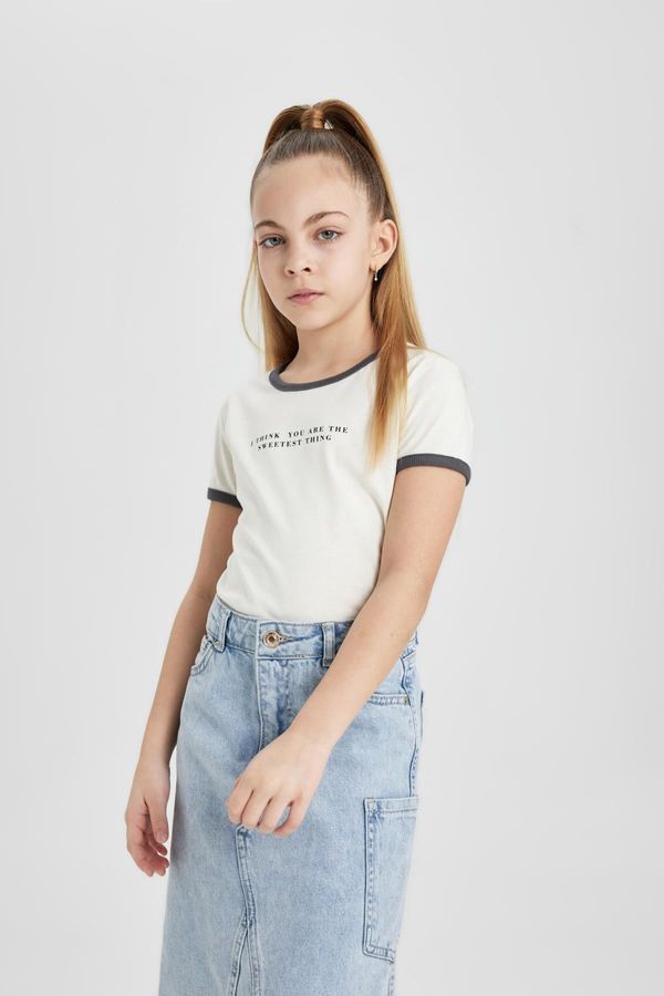 DEFACTO DEFACTO Girl's Crop Printed Short Sleeve T-Shirt