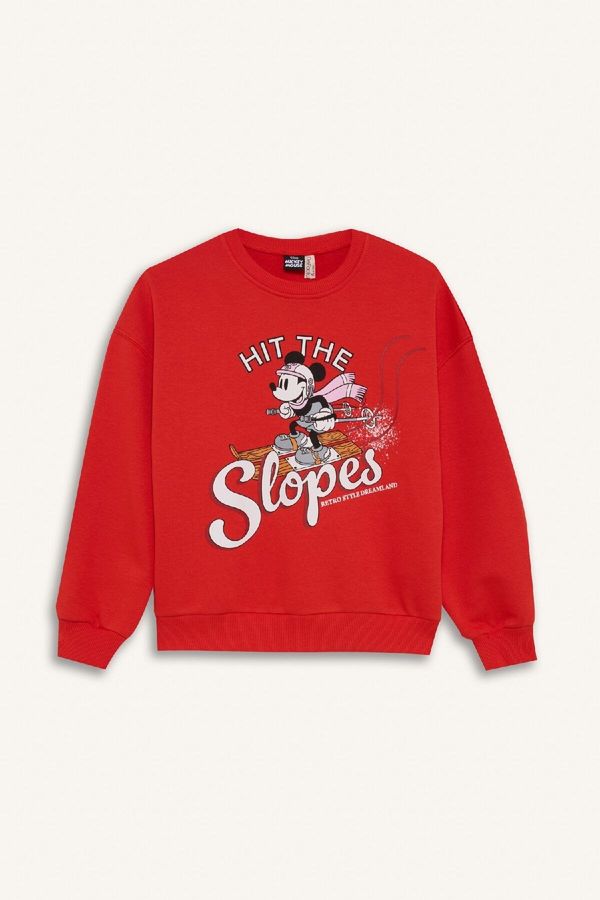 DEFACTO DEFACTO Girls Disney Mickey & Minnie Oversize Wide Pattern Crew Neck Sweatshirt