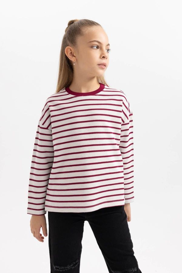 DEFACTO DEFACTO Girl's Loose Fit Striped Crew Neck Sweatshirt