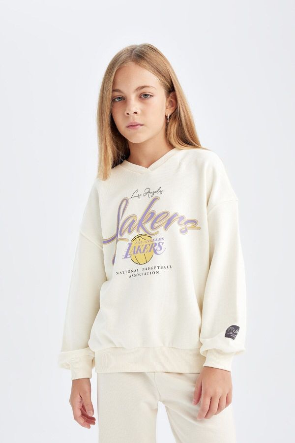 DEFACTO DEFACTO Girls NBA Los Angeles Lakers Oversize Fit Crew Neck Sweatshirt