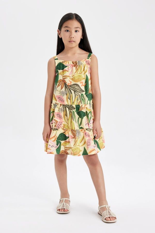 DEFACTO DEFACTO Girl's Poplin Strap Patterned Dress