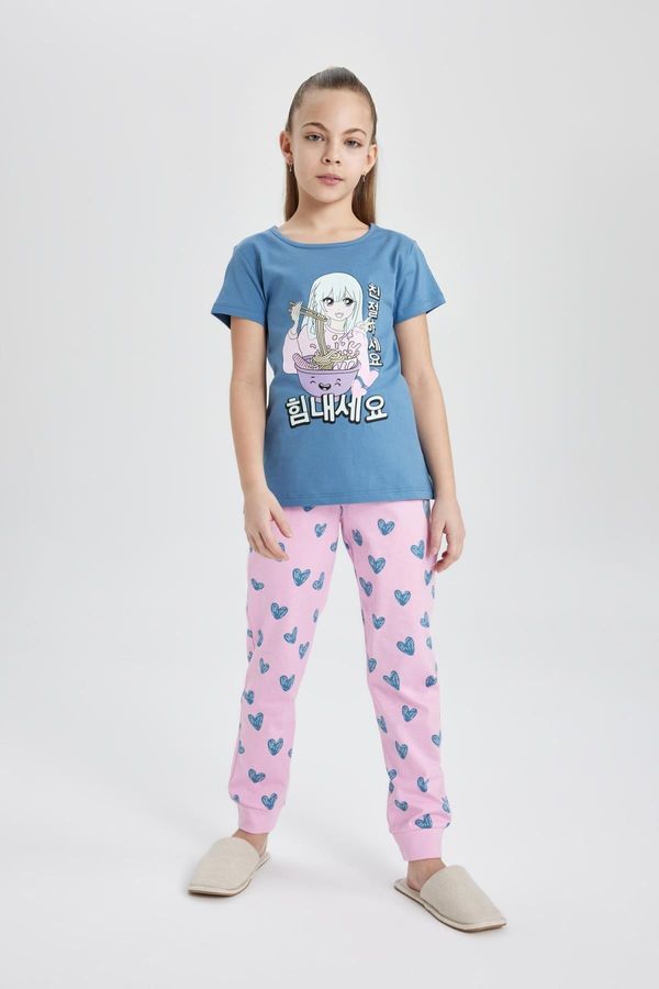 DEFACTO DEFACTO Girl's Printed Short Sleeve Pajama Set