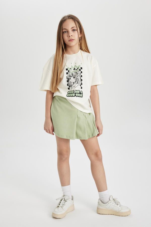 DEFACTO DEFACTO Girl's Printed Short Sleeve T-Shirt Shorts Skirt 2-Piece Set