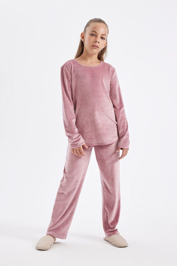 DEFACTO DEFACTO Girls Regular Fit Polar Fleece Long Sleeve Top Long Bottom Pajama Set