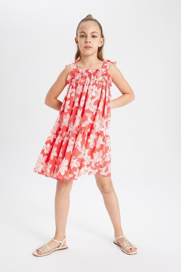 DEFACTO DEFACTO Girl's Strappy Floral Patterned Dress