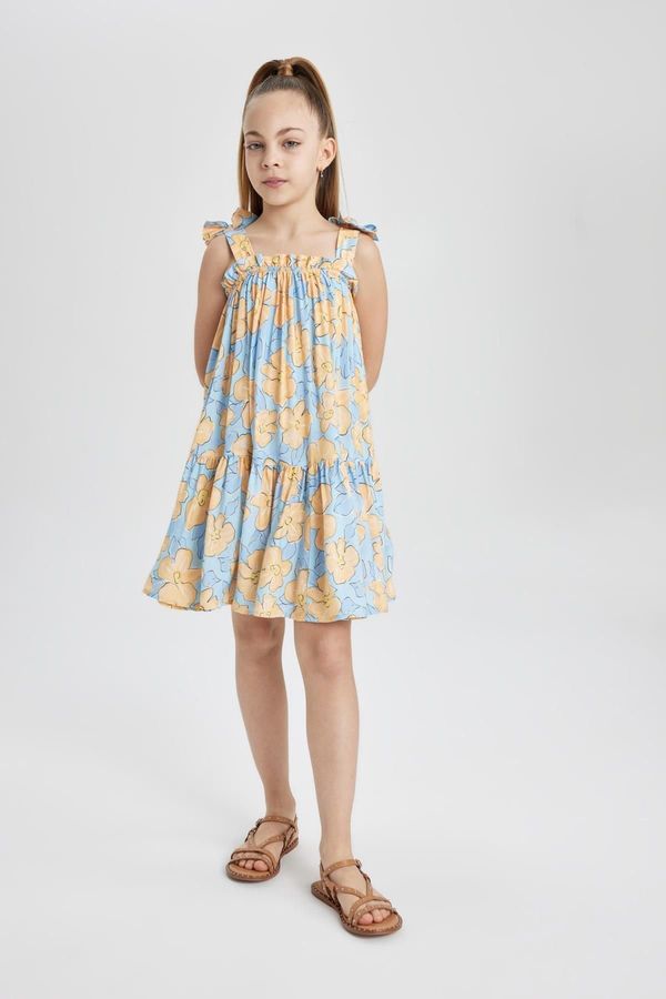 DEFACTO DEFACTO Girl's Strappy Floral Patterned Dress