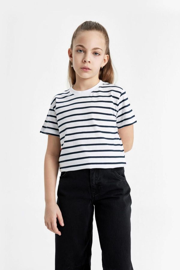 DEFACTO DEFACTO Girls' Striped Short Sleeve T-Shirt