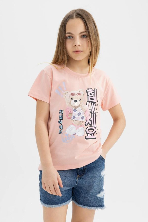 DEFACTO DEFACTO Girl's Teddy Bear Printed Short Sleeve T-Shirt