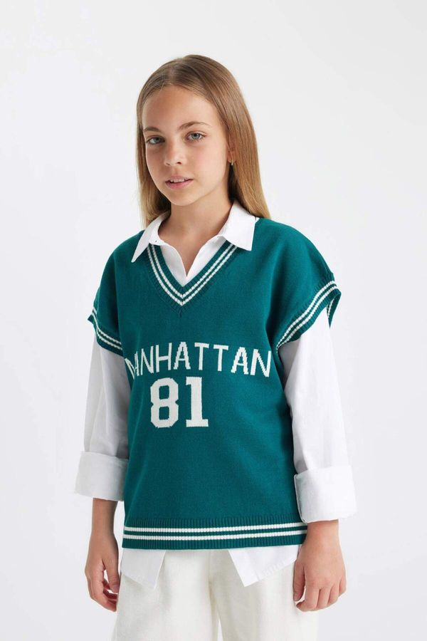 DEFACTO DEFACTO Girl's V Neck Acrylic School Sweater