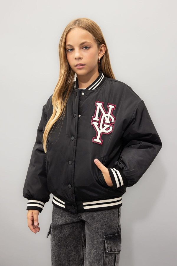 DEFACTO DEFACTO Girls Water Repellent College Collar Snap Pocket Bomber Jacket