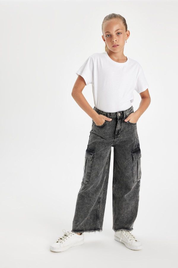 DEFACTO DEFACTO Girls Wide Leg Cargo Pocket Wide Leg Jeans