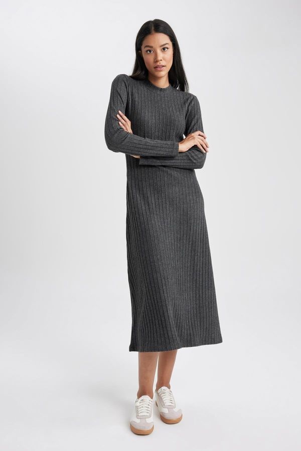 DEFACTO DEFACTO Half Turtleneck Ribbed Camisole Midi Long Sleeve Dress