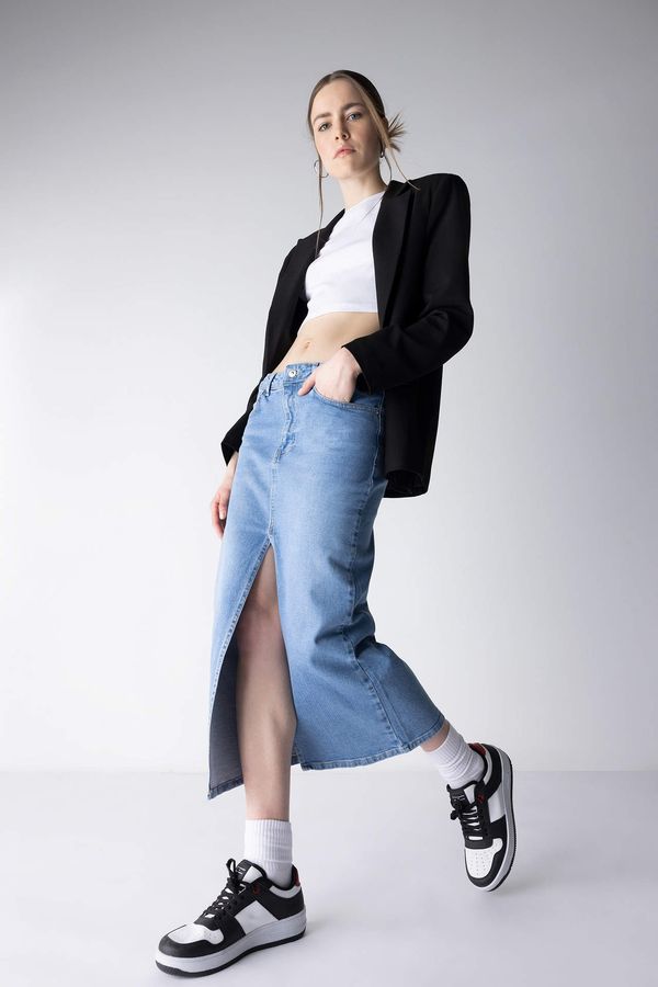 DEFACTO DEFACTO Long Fit Slit Midi Jean Skirt