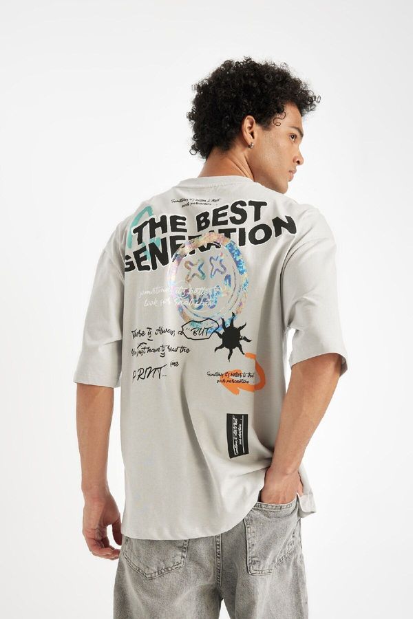 DEFACTO DEFACTO Loose Fit Crew Neck Back Printed Short Sleeve T-Shirt