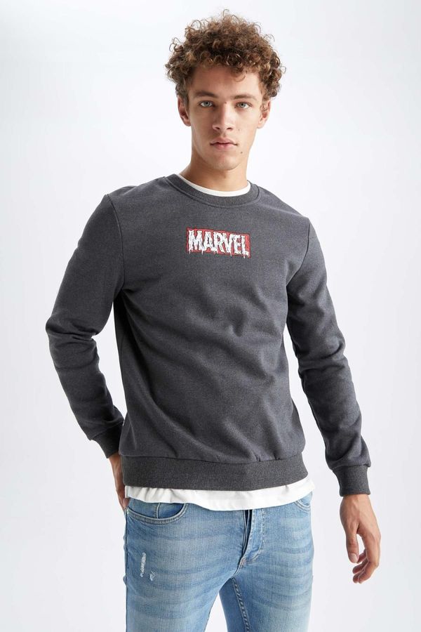 DEFACTO DEFACTO Marvel Logo Only Slim Fit Crew Neck Printed Sweatshirt