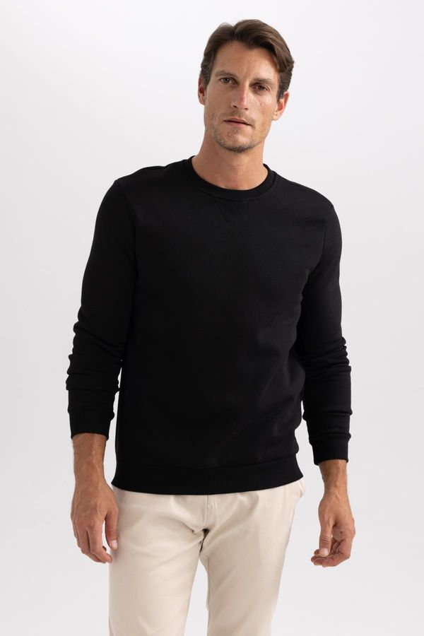 DEFACTO DEFACTO Men's Black Regular Fit Crew Neck Basic Plain Sweatshirt