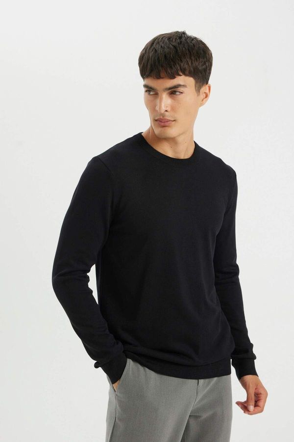 DEFACTO DEFACTO Men's Black Standard Fit Regular Cut Crew Neck Woolen Casual Sweater