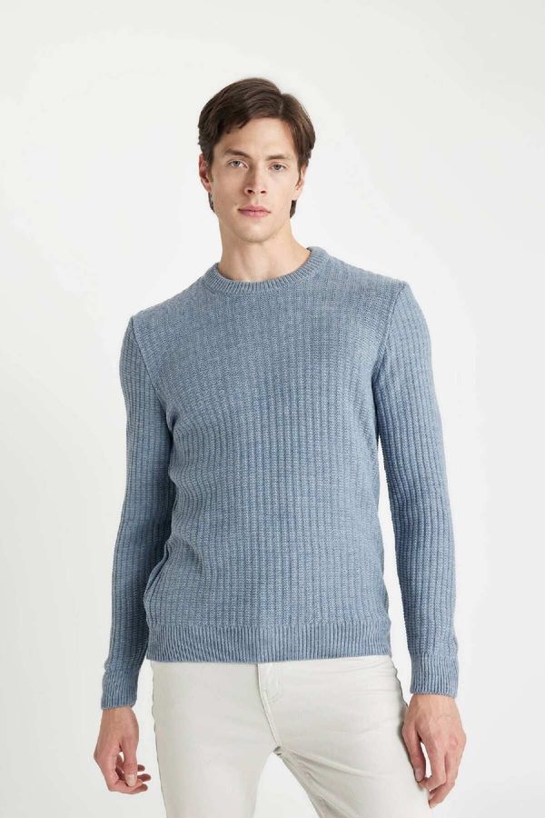 DEFACTO DEFACTO Men's Blue Standard Fit Regular Cut Crew Neck Jacquard Aviator Sweater