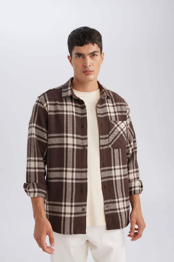 DEFACTO DEFACTO Men's Brown Regular Fit Regular Cut Checkered Lumberjack Flannel Long Sleeve Shirt