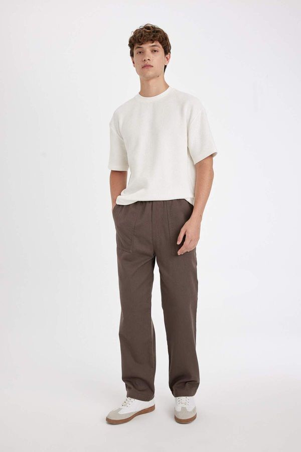 DEFACTO DEFACTO Men's Brown Wide Straight Wide Leg Pocketed Gabardine Trousers