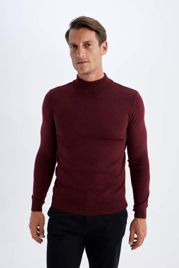 DEFACTO DEFACTO Men's Burgundy Slim Fit Slim Cut Half Turtleneck Knitwear Sweater