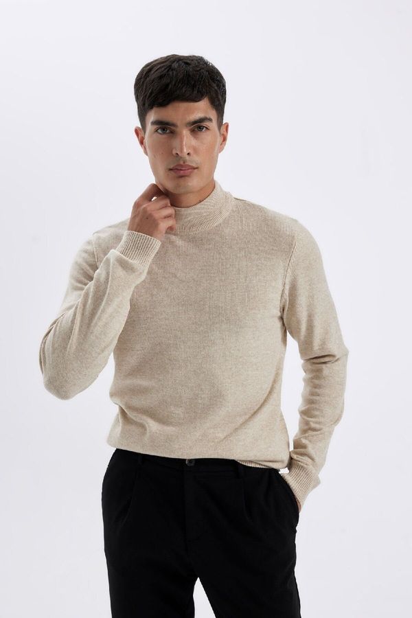 DEFACTO DEFACTO Men's Light Beige Slim Fit Slim Fit Half Turtleneck Knitwear Sweater