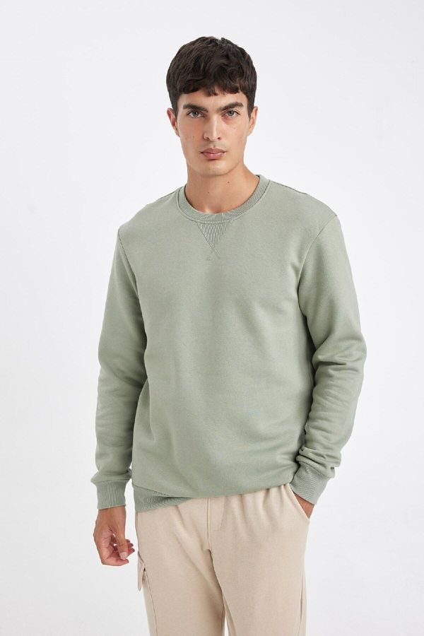 DEFACTO DEFACTO Men's Light Green Regular Fit Crew Neck Basic Plain Sweatshirt