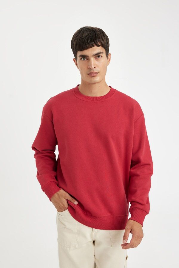 DEFACTO DEFACTO Men's Red Oversize Fit Crew Neck Thick Fabric Basic Plain Sweatshirt