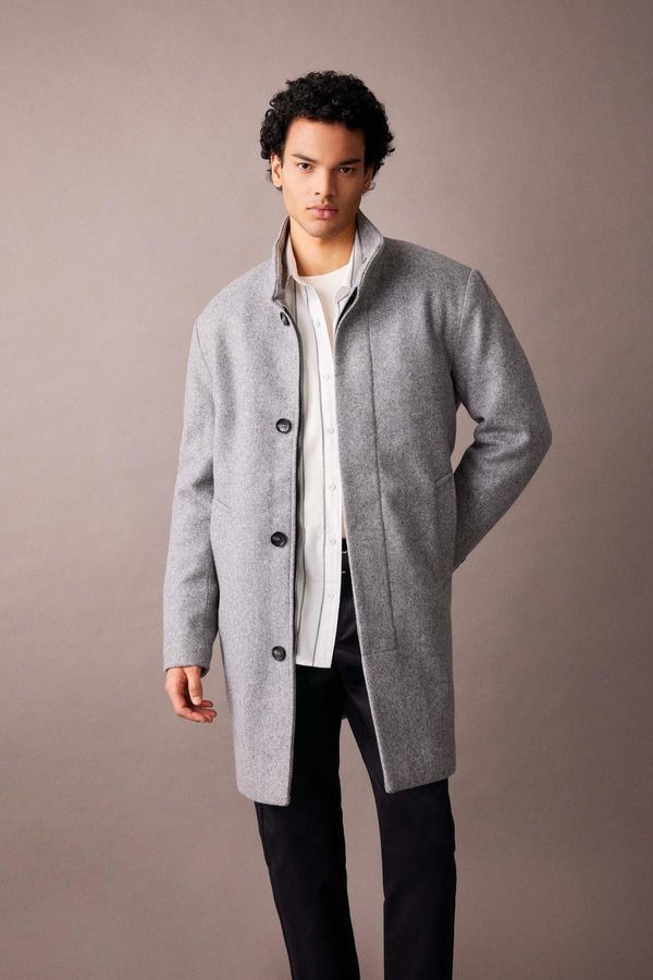 DEFACTO DEFACTO Men's Regular Fit Stand Collar Buttoned Pocket Cashmere Coat Parka