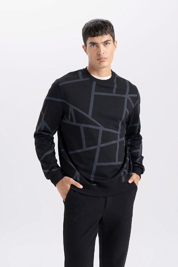 DEFACTO DEFACTO Modern Fit Crew Neck Patterned Sweatshirt