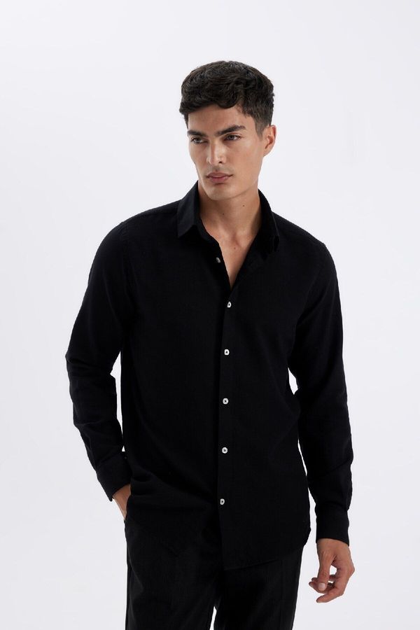 DEFACTO DEFACTO Modern Fit Polo Collar Cotton Long Sleeve Shirt