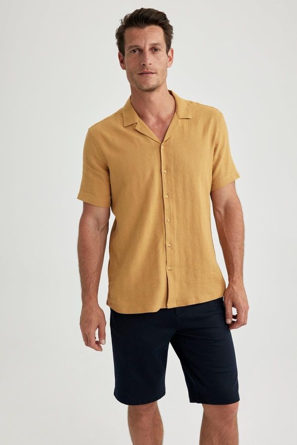 DEFACTO DEFACTO Modern Fit Polo Neck Linen Blend Short Sleeve Shirt