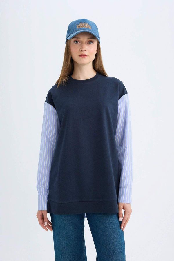 DEFACTO DEFACTO Navy Blue Regular Fit Long Sleeve Basic Plain Sweatshirt Tunic