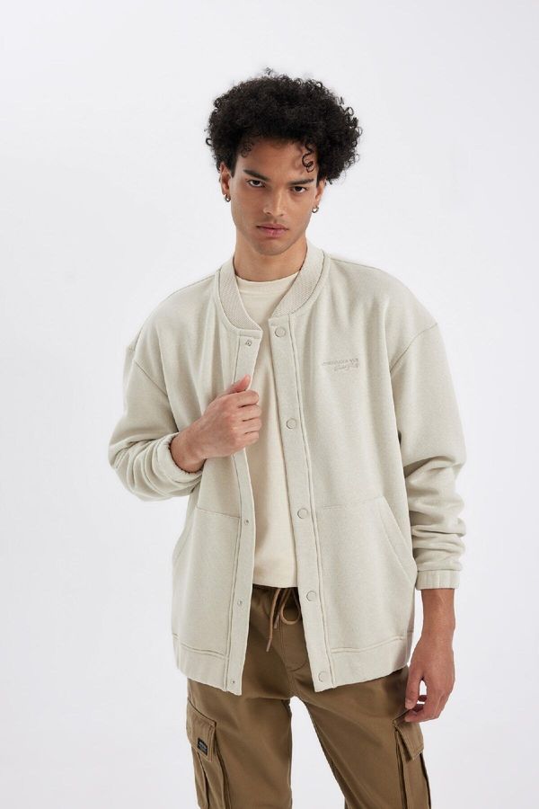 DEFACTO DEFACTO Oversize Fit College Collar Bomber Cardigan with Soft Fuzzy Lining