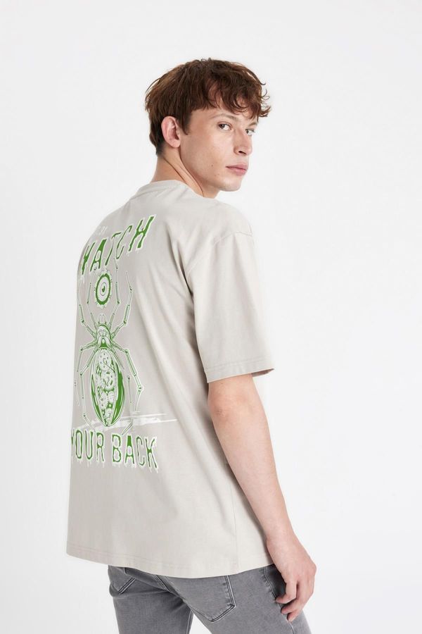 DEFACTO DEFACTO Oversize Fit Crew Neck Back Printed Short Sleeve T-Shirt