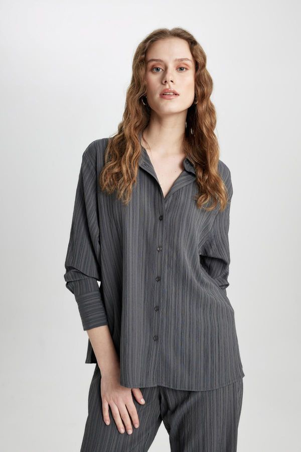 DEFACTO DEFACTO Oversize Fit Crinkle Fabric Long Sleeve Shirt