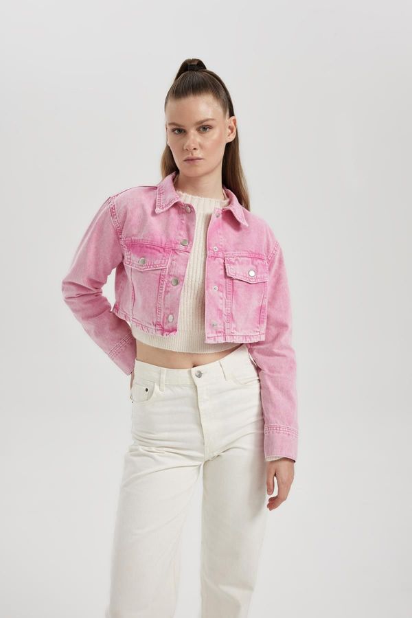 DEFACTO DEFACTO Oversize Fit Crop Pink Gabardine Shirt Jacket