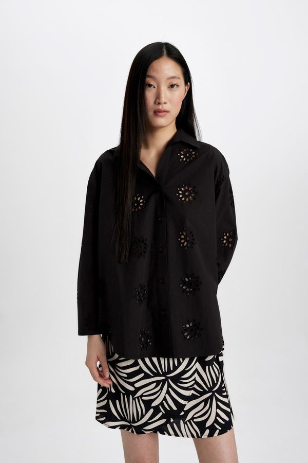 DEFACTO DEFACTO Oversize Fit Embroidered Long Sleeve Shirt