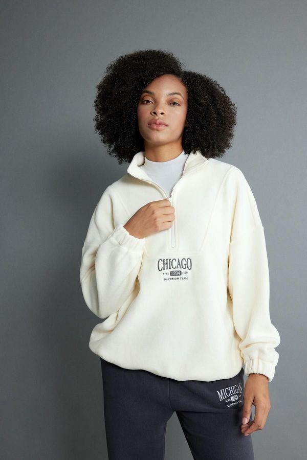 DEFACTO DEFACTO Oversize Fit Half Zipper Fleece Sweatshirt