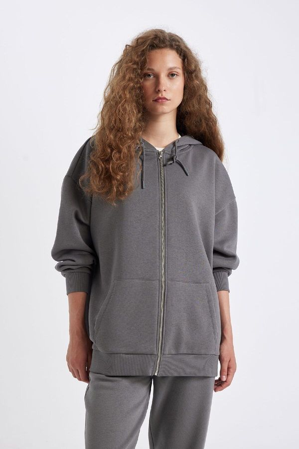 DEFACTO DEFACTO Oversize Fit Hooded Zipper Sweatshirt