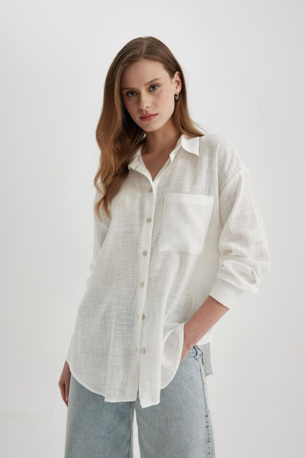 DEFACTO DEFACTO Oversize Fit Linen Look Long Sleeve Shirt